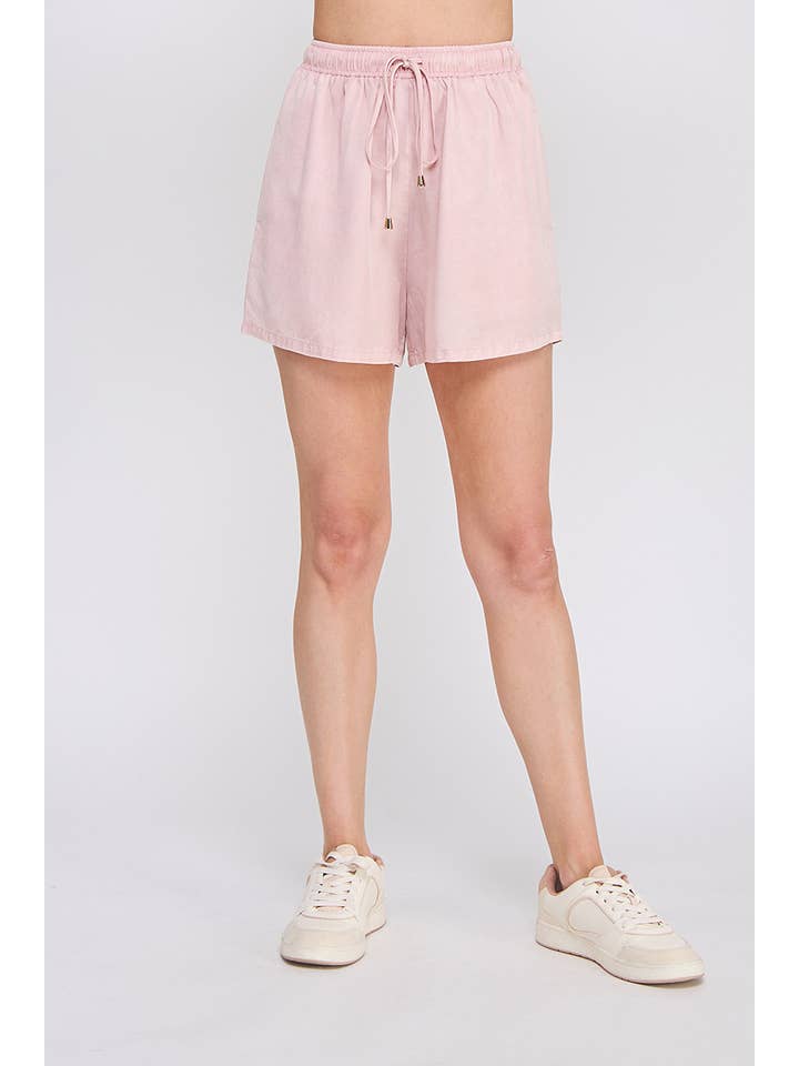 Allie Rose - Wholesale Shorts - Women's - Washed Chambray Elastic Waist Drawstring Shorts