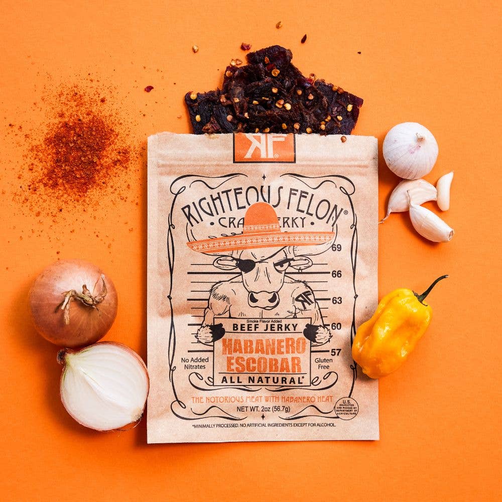 Righteous Felon Craft Jerky - Vente Viande séchée - Bœuf séché Habanero Escobar 2oz1
