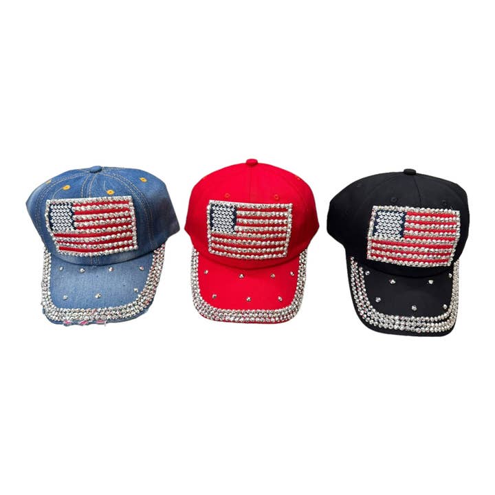 Aangepaste Amerikaanse vlag logo USA Diamond Rhinestone Baseball Cap 4418-2 (12 stuks) voor wholesale door TAPA fashion