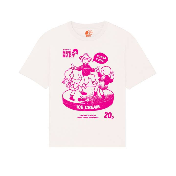 T-shirt à crème glacée vintage - Rose fluo pour la vente par Yoko's Mini Mart