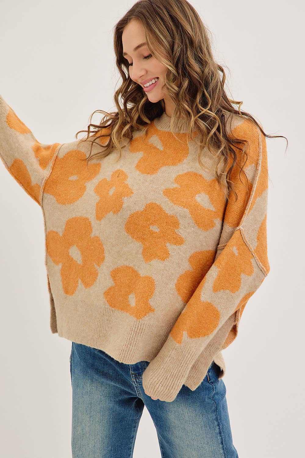 Sweet Lovely by Jen - Wholesale Knit Sweater - Women's - FLORAL LOOSE FIT SWEATER KNIT22