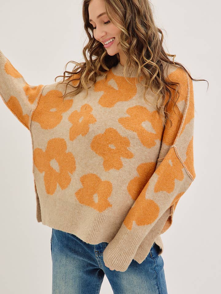 Sweet Lovely by Jen - Wholesale Knit Sweater - Women's - FLORAL LOOSE FIT SWEATER KNIT22