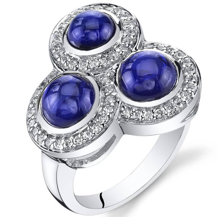 Bague en argent sterling taille ronde saphir bleu synthétique taille 6 pour la vente par Peliani