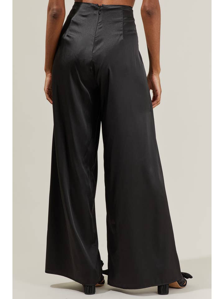 Black Belinda Satin Wrap Pants for wholesale on Faire1