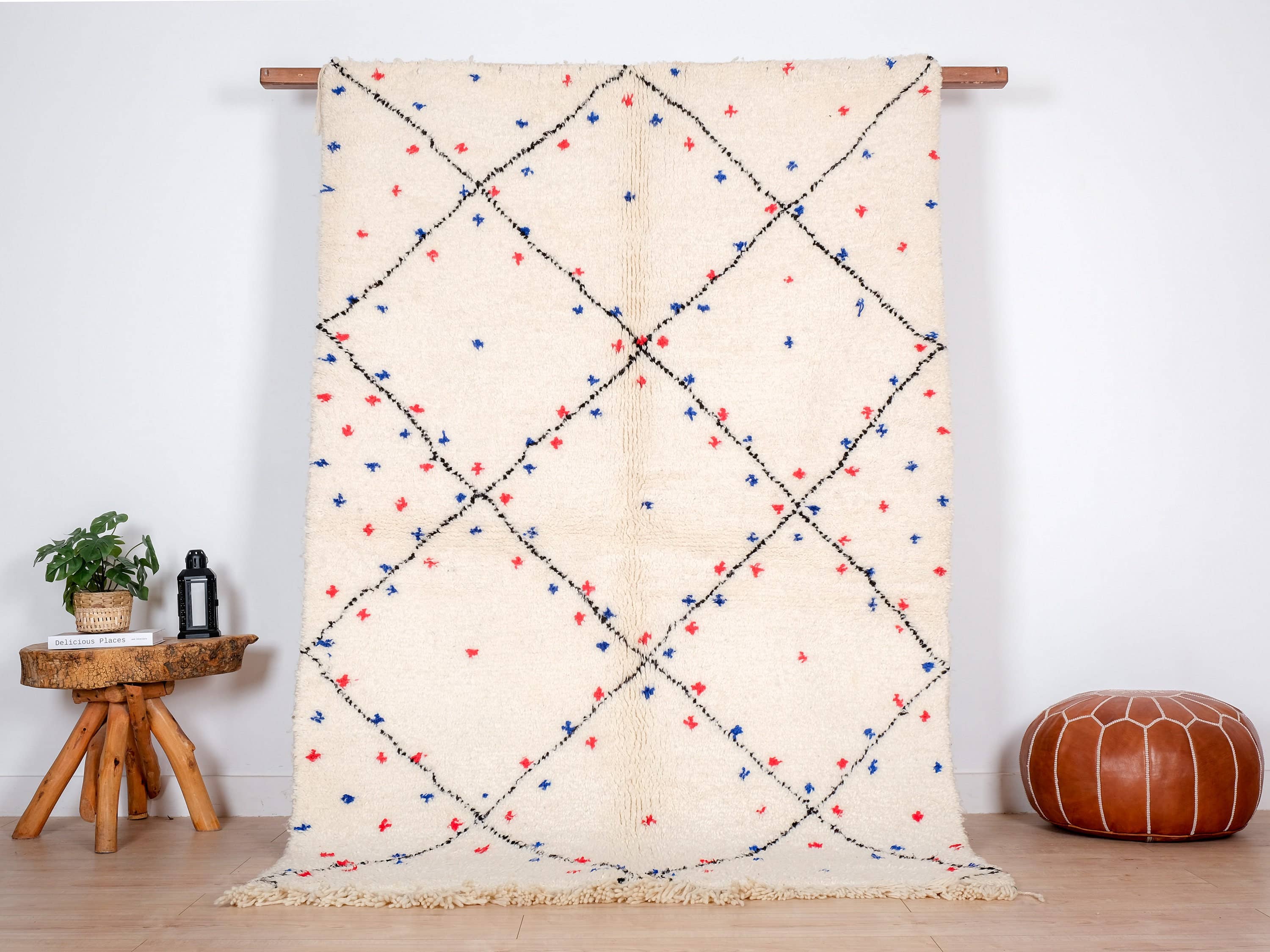 Moroccan Woven Treasures – wholesale Matta – Marockansk vit Shag-matta, Handvävd färgglad matta, Area Rug0