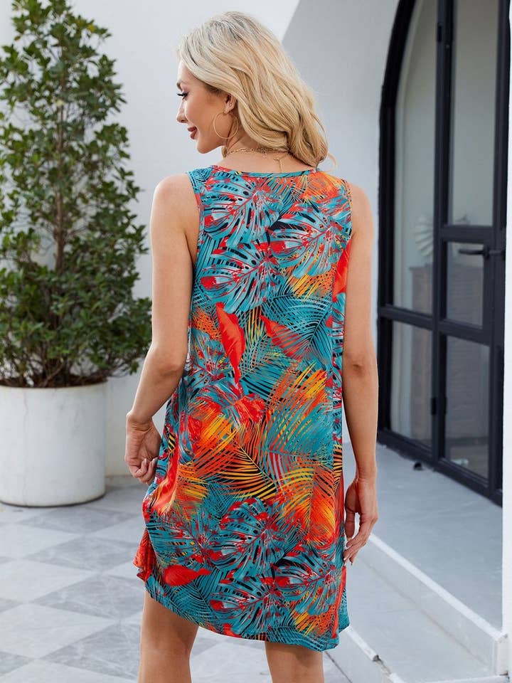 NINEXIS - Wholesale Dress - Women's - CWDSD7289_PRINTED SUSPENDERS LOOSE CASUAL SLEEVELESS DRESS