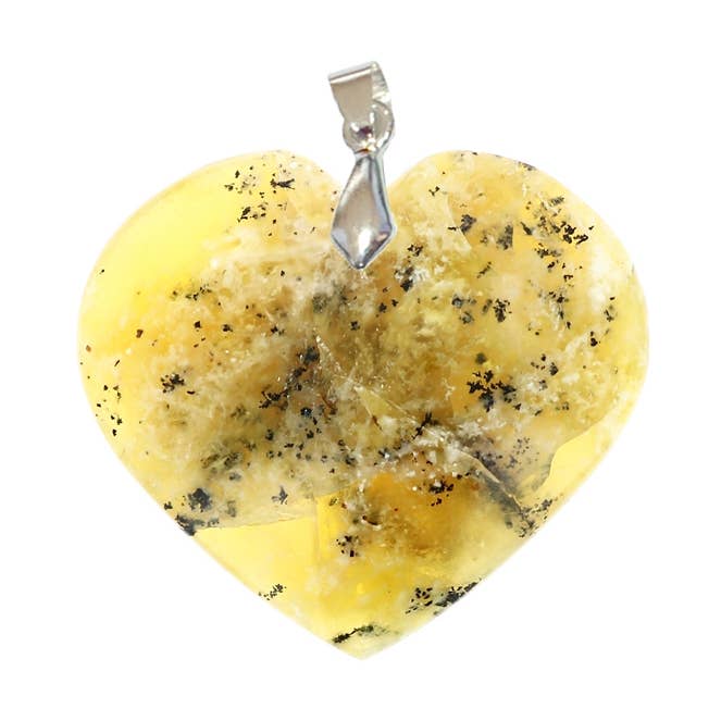 Ciondoli a forma di cuore in opale dendritico giallo (merlinite) per la vendita all'ingrosso da parte di Artisans de Madagascar