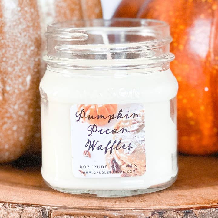 PUMPKIN PECAN WAFFLES | 8oz Mason Jar | FALL |100% Pure Soy for wholesale by Timber Oak Candles