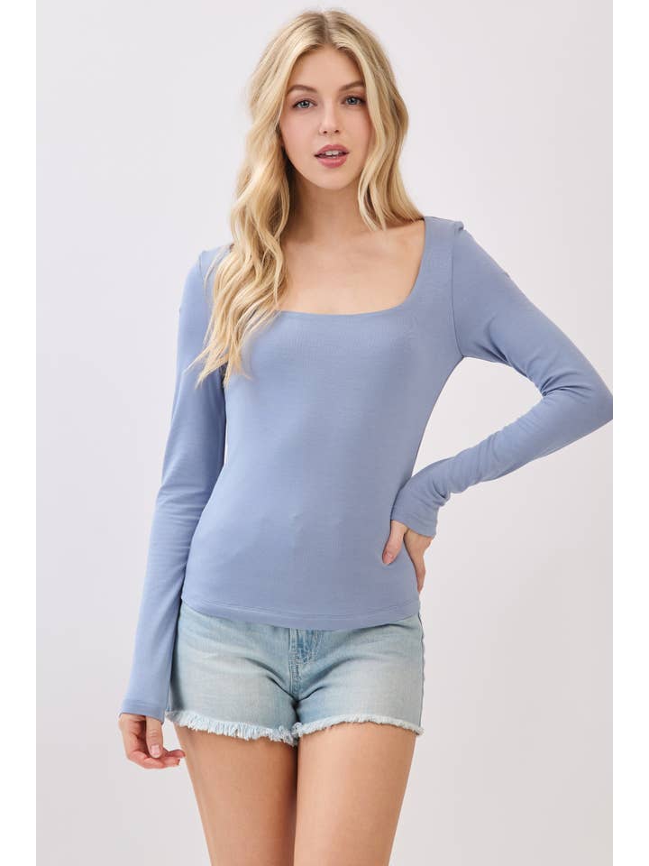 Final Touch - Wholesale Knit Top - Women's - Double Layered Square Neck Basic Top - T1710929
