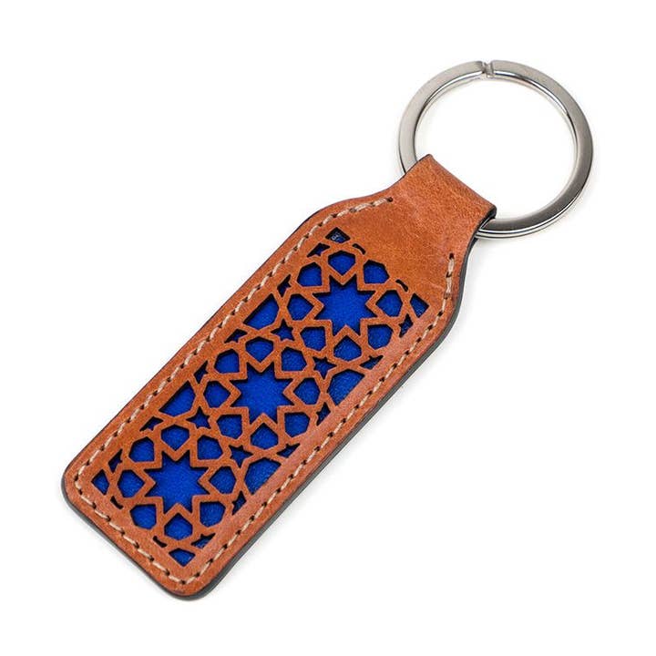 Munira - Wholesale Keychain - Unisex - Leather Keyring Alhambra Brown and Blue0