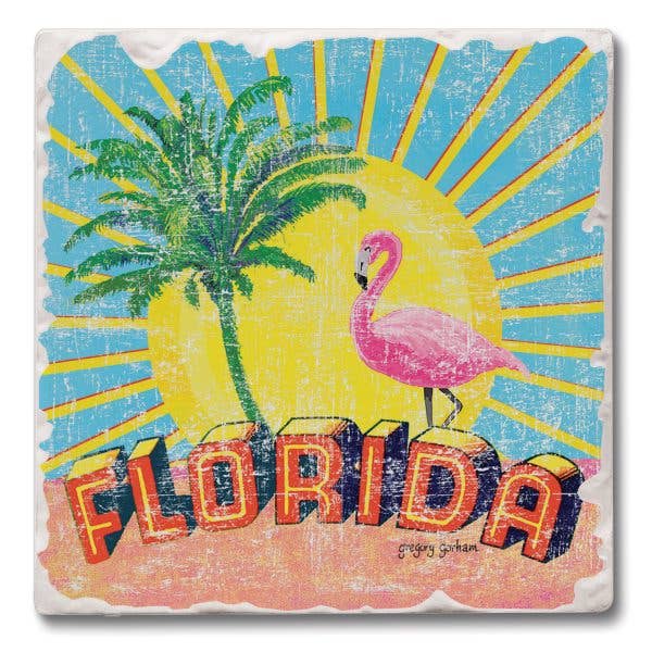 Florida Retro Absorbent Tumbled Tile Coaster 4pk for wholesale by CounterArt/Highland Home/Thirstystone