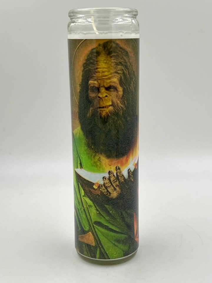 Sasquatch Celebrity Prayer Candle for wholesale by Rustbelt Cooperative