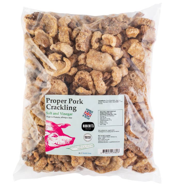 Robert’s Dorset - Wholesale Puffed snack - Proper Pork Crackling 1.33 Kg Refill Bag 7