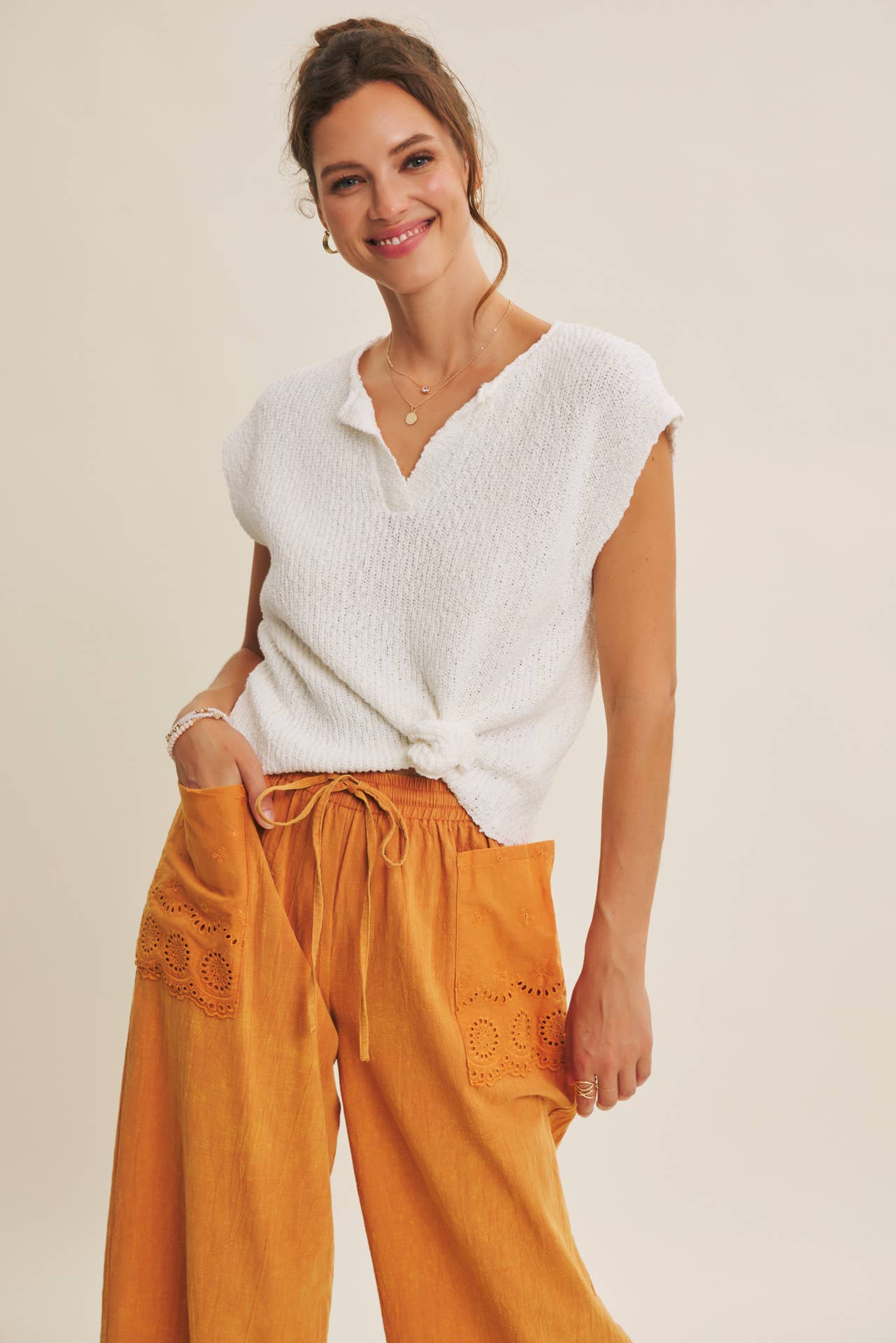 in february - Wholesale Knit Sweater - Women's - RELAXED FIT SLUB KNIT SWEATER TOP WITH SPLIT NECK7