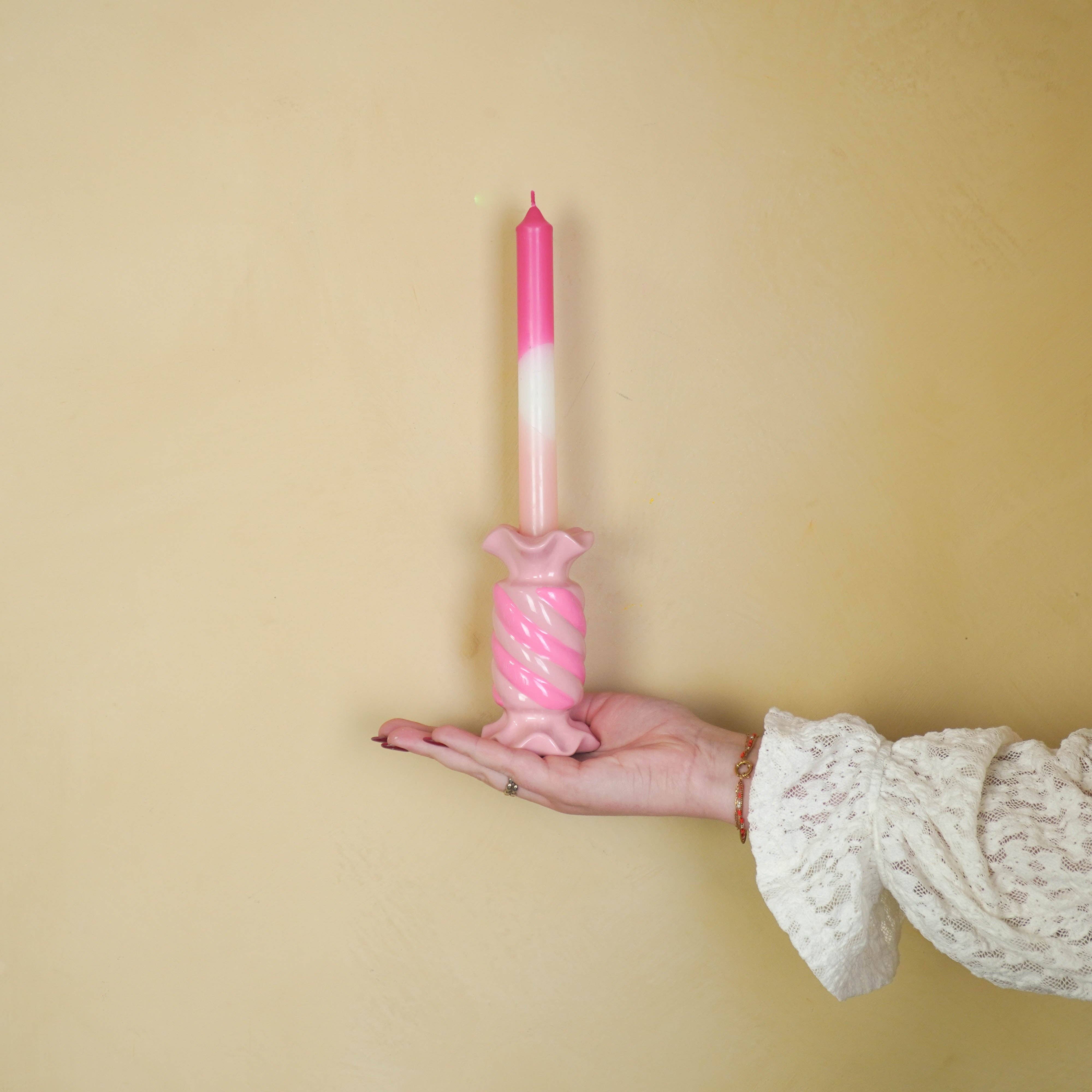 Housevitamin bv - Wholesale Candle Holder - Candle Holder- Toffee Candy - Ceramic-Pink/ Neon -7,5x7,5x13 cm6