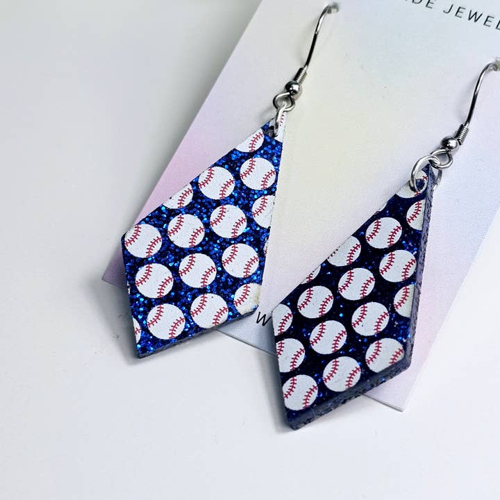 Jedi Woods LLC – wholesale Dangle earrings – Blue Glitter Baseball Diamond Earrings