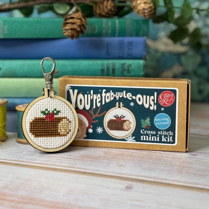 Yule Log Mini Matchbox Christmas Cross Stitch Kit for wholesale by The Crafty Kit Company