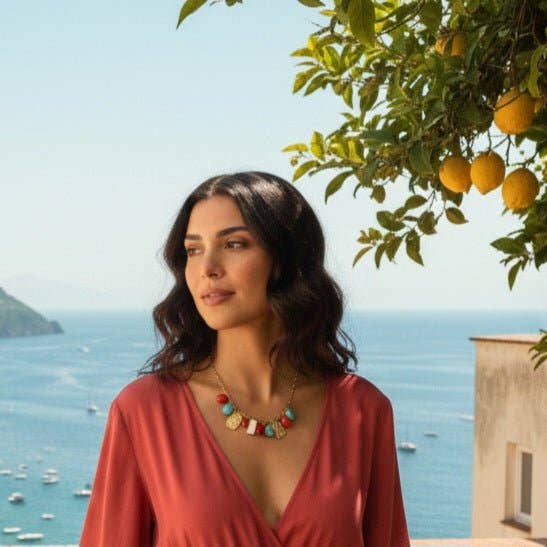 OE! - Wholesale Pendant/Charm Necklace - CONCHIGLIE ROSSE - collana e pendenti in acciaio placcato oro e pietre natural1