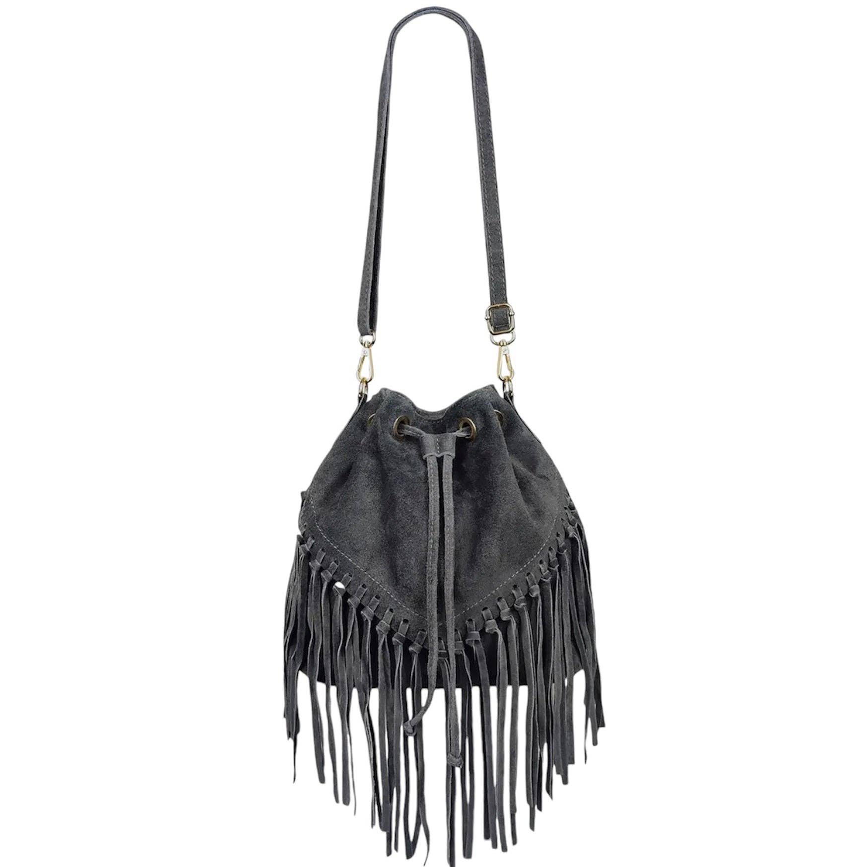 MODARNO - Vente Sac porté épaule – femme - Sac en daim Modarno à franges 26x13x26 cm16