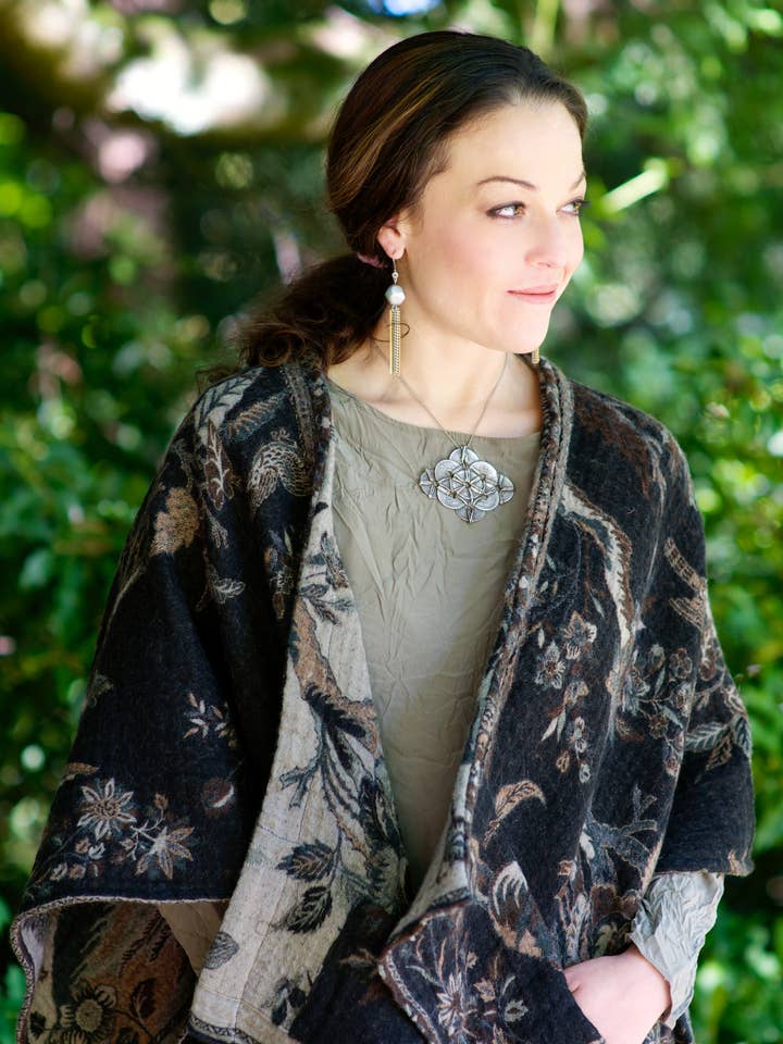 515 Merino Wool Cape ~ Black Bird for wholesale by In Style Scarves