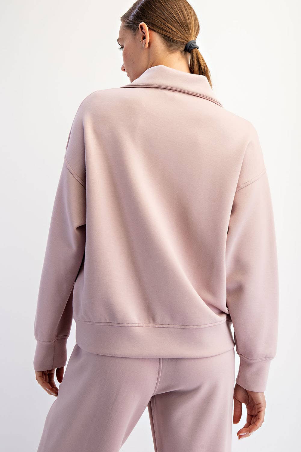 Rae Mode - Vendita all'ingrosso Felpa - Donna - PULLOVER CON COLLO A IMBUTO E ZIP A QUARTO IN MODAL SCUBA22