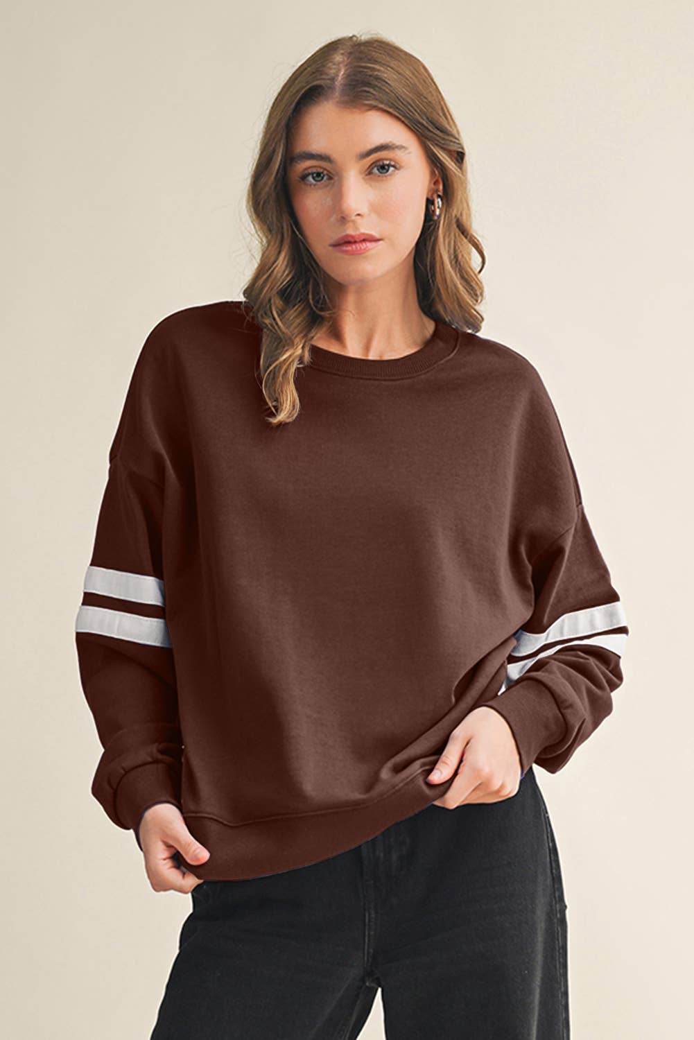 Aapparella - Wholesale Shirt - Women's - Striped Detail Drop Shoulder Oversized Sweatshirt | S-XL6