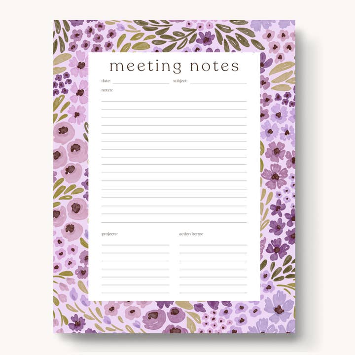 Lilac Floral Meeting Notes Notepad for wholesale by Elyse Breanne Design