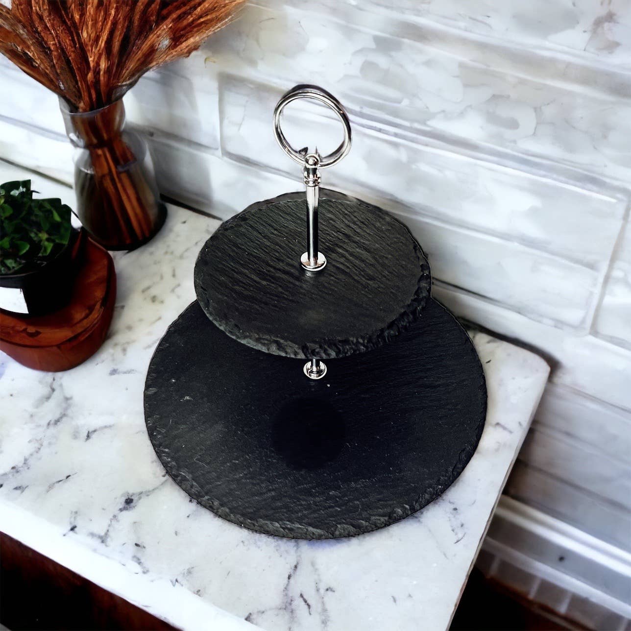 Gia Roma – wholesale Serving tray – Tiered Tray for Food or Decor, Natural Kitchen Slate Trays