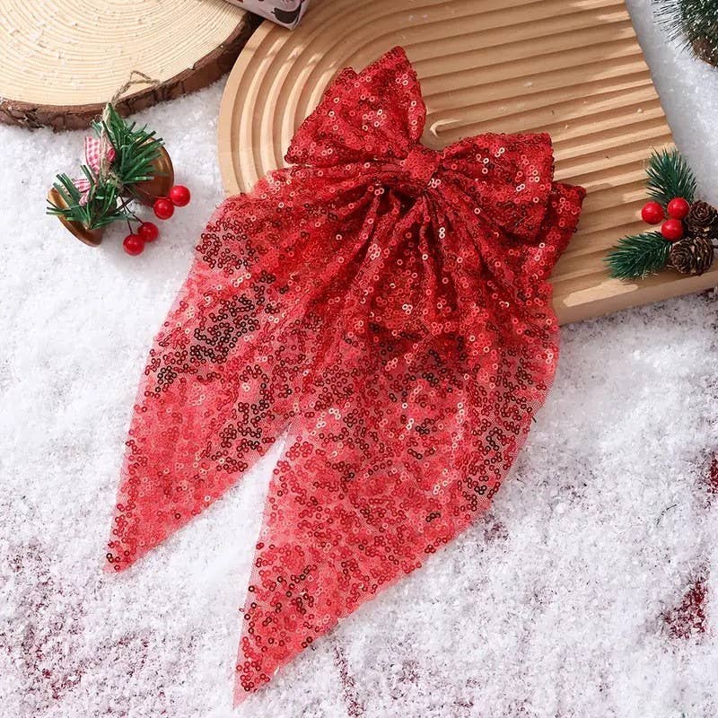 JOSSLYN by wall to wall - Wholesale Hair Bow - Women's - CHRISTMAS SEQUIN ORGANZA BOW RIBBON HAIR CLIPS | 40H9493