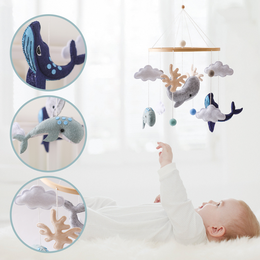 Joymaxx - Vente Mobile pour bébé - Mobile bébé fait main Océan & Baleines | Feutre & Bois4