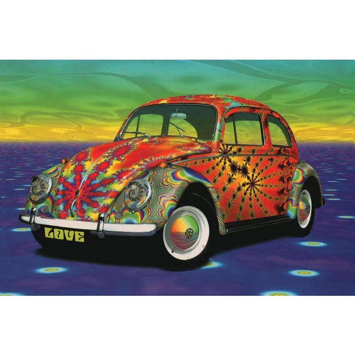 Cartão postal. Amo o Bug. VW Bug. Arte Fractal. Transporte hippie. por atacado de VisionWorks LLC