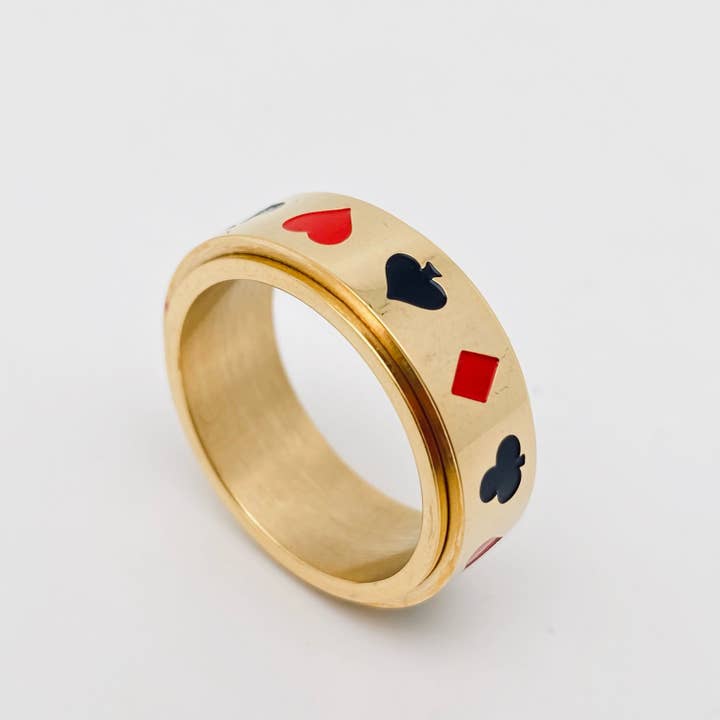 Mio Queena - Wholesale Band/Stacked Ring - Poker Pattern Stainless Steel Rotatable Ring - MJ/MR8