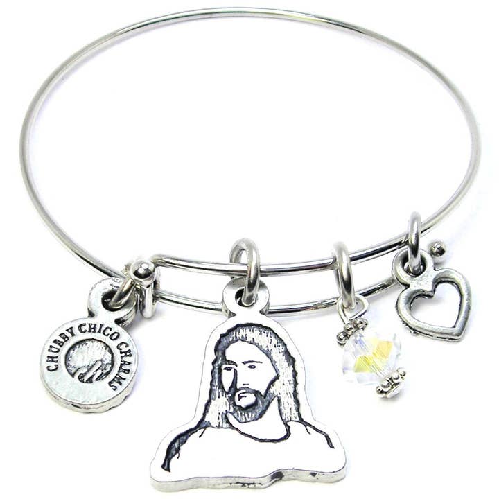 Side Portrait Jesus Bangle Bracelet Religion Prayer Christ for wholesale by Chubby Chico Charms