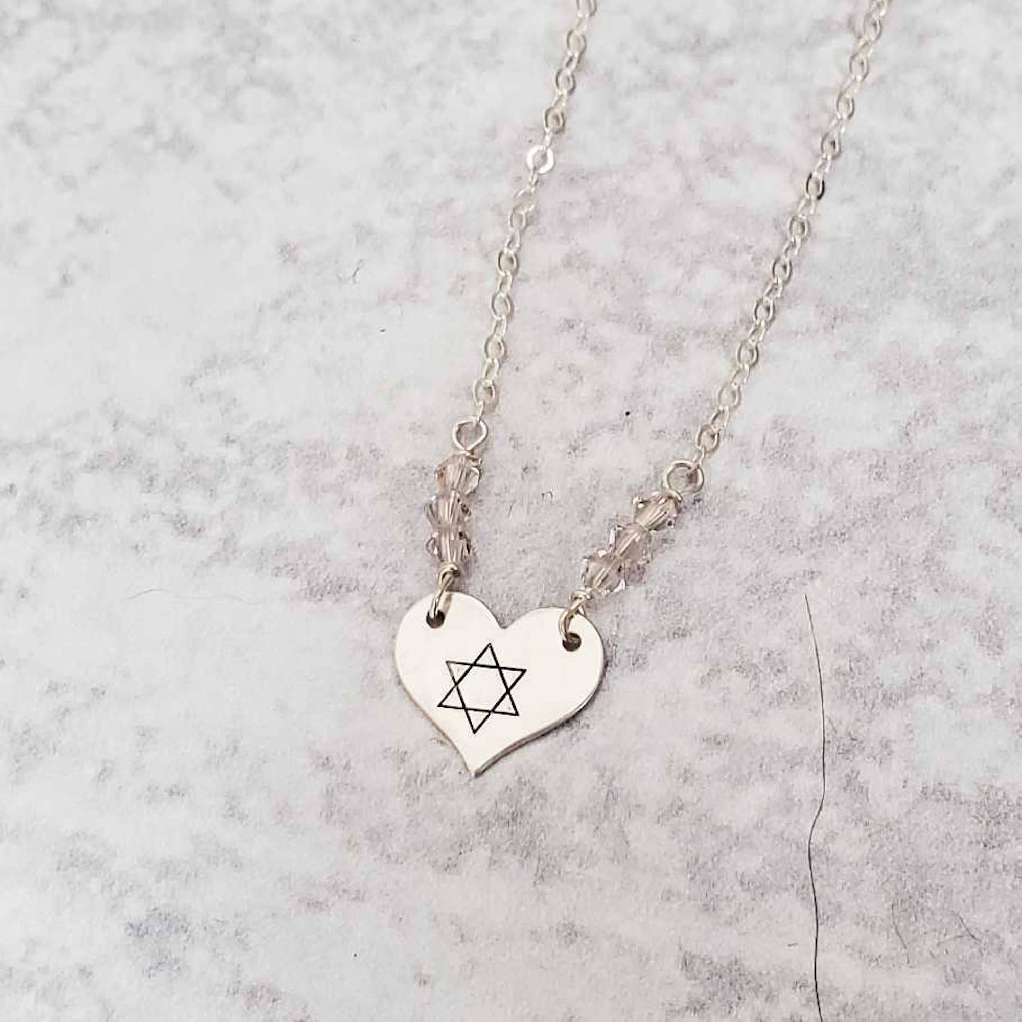 Salt and Sparkle - Wholesale Pendant/Charm Necklace - Crystal Heart Necklace with Stamped Star of David2