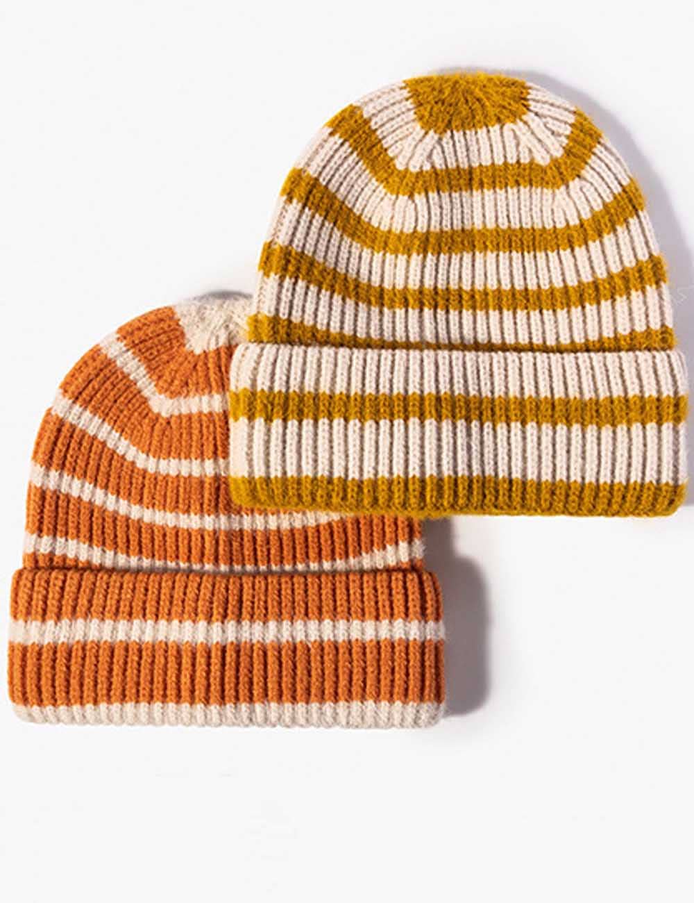 Dipped Shop - Wholesale Beanie - Women's - Winter Striped Beanie Cuff Warm Knitted Hat DP25G7329