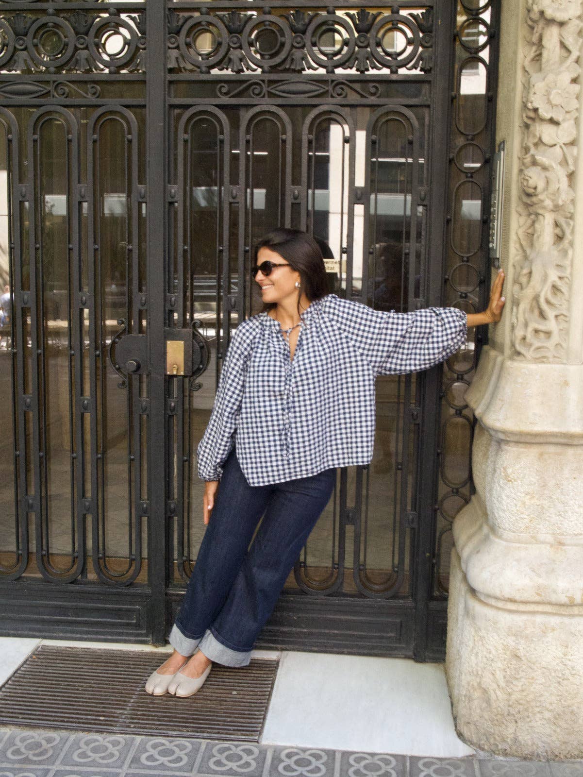 MindTraveler - Wholesale Button Down Shirt - Women's - Matilde Navy Gingham Blouse4