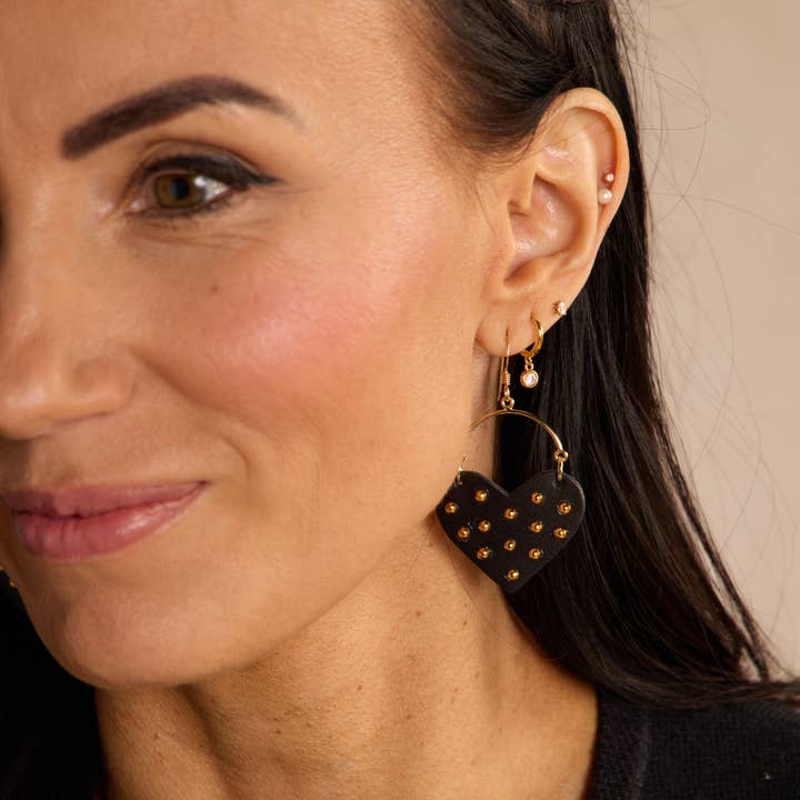 Nickel and Suede - Wholesale Dangle Earrings - Black Studded Harlow1