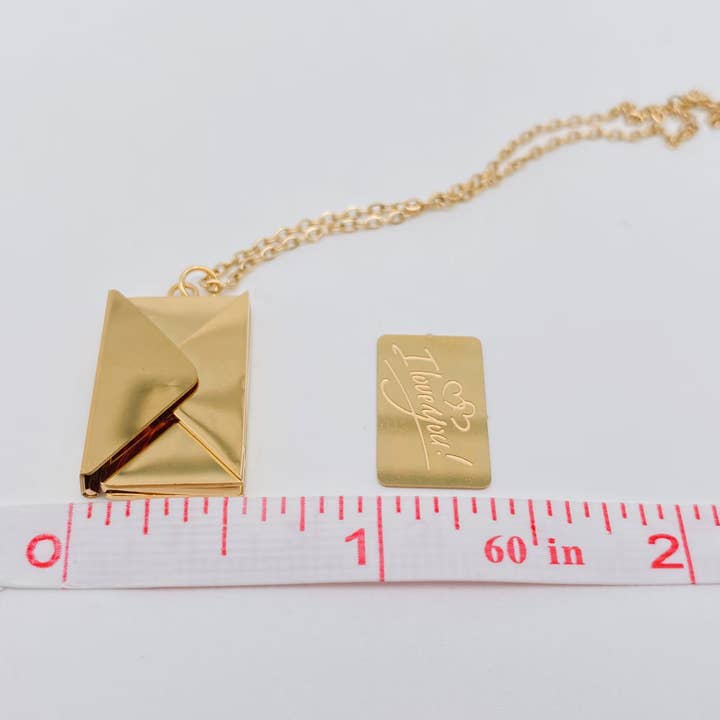 Mio Queena - Wholesale Pendant/Charm Necklace - "I Love You" Stainless Steel Openable Envelope Necklace- FGS