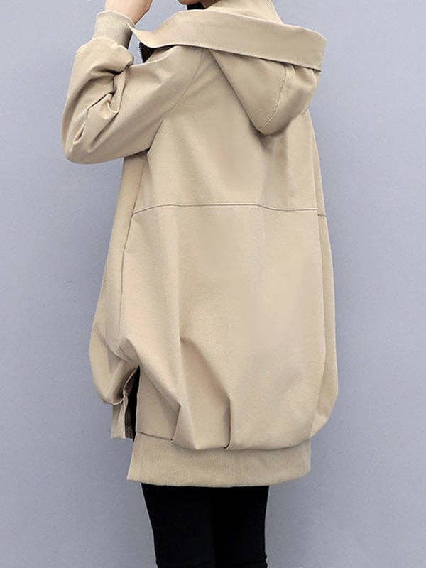 Sheer Trend - Venta al por mayor Sudadera con capucha - Mujer - Ropa exterior casual holgada de manga larga con cremallera plisada de 4 colores4