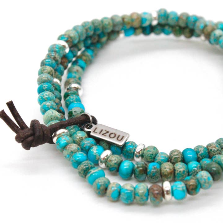 LIZOU - Wholesale Beaded bracelet - Turquoise Jasper + Silver Bracelet Bundle2