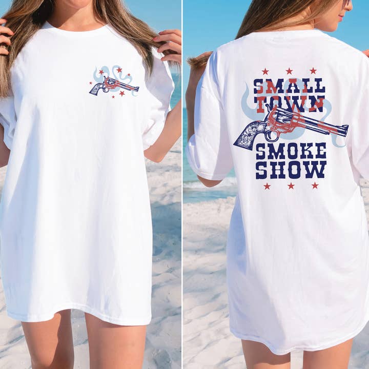 Small Town Smoke Show Front and Back Graphic Tee for wholesale by Untamed Country