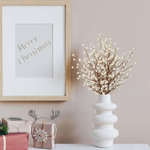 Larksilk – wholesale Artificial flowers – 17" White Berry Spray Christmas Picks With 35 Berries