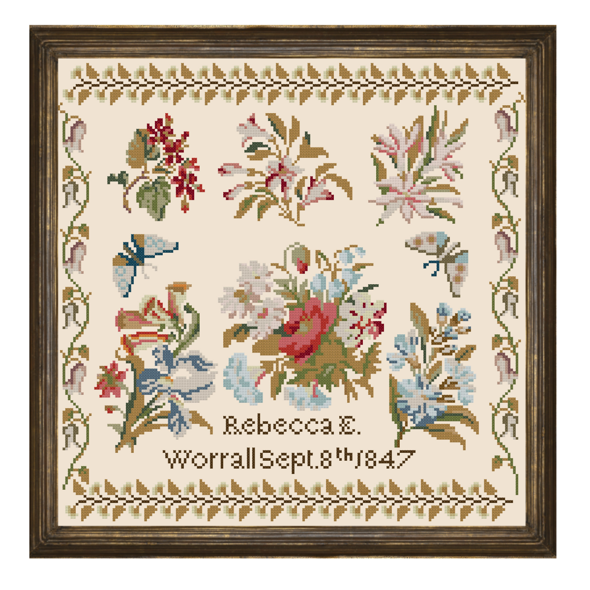 The Wishing Thorn - Wholesale Embroidery/Cross Stitch Supplies - Rebecca Worrall 1847 Sampler Cross Stitch Pattern3