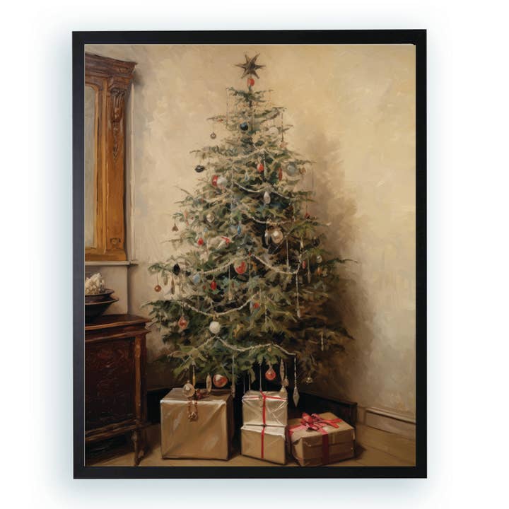 Antique Curiosities Inc - Wholesale Art Print - Oil reproduction lighted Christmas tree0