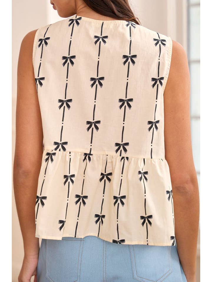 White Bow Tie Front Peplum Top for wholesale on Faire