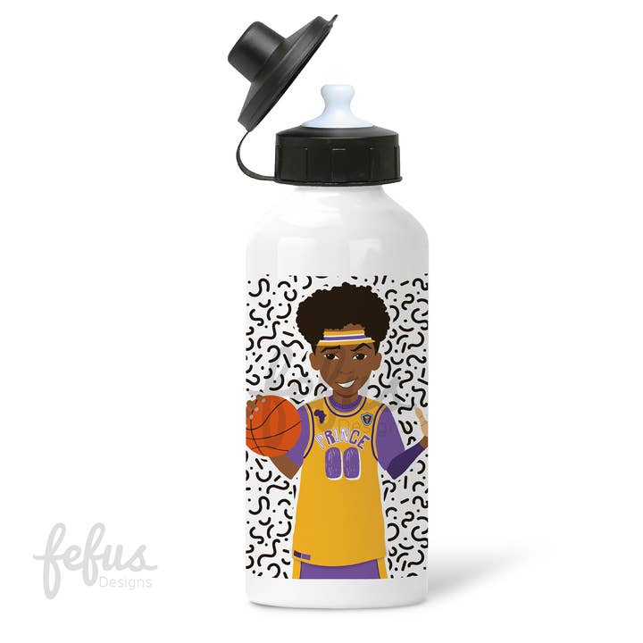 White Black Khaleeq - Basketball Aluminium Water Bottle | Fefus Designs for wholesale on Faire2
