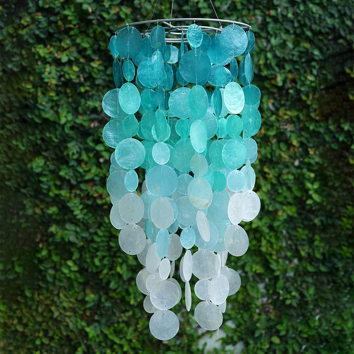 NEW | Capiz Chime Chandelier | Ombre Turquoise for wholesale by Balizen by zen zen garden home