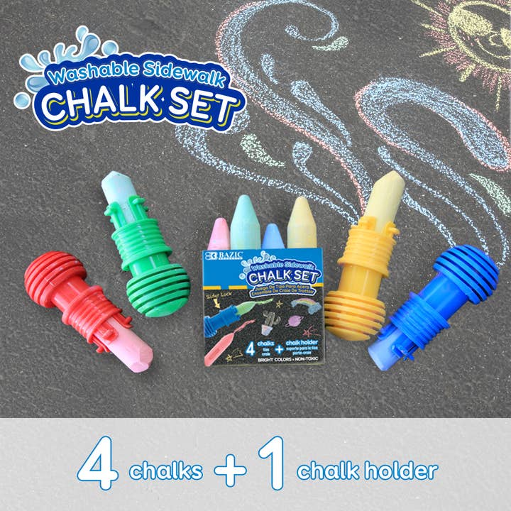 BAZIC Products - Wholesale Chalk - 4 Sidewalk Chalk & 1 Chalk Holder3