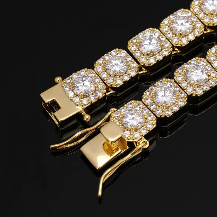 Drip Culture - Wholesale Link & Chain Necklace - 10mm 18k Gold Diamond Clustered Tennis Chain14