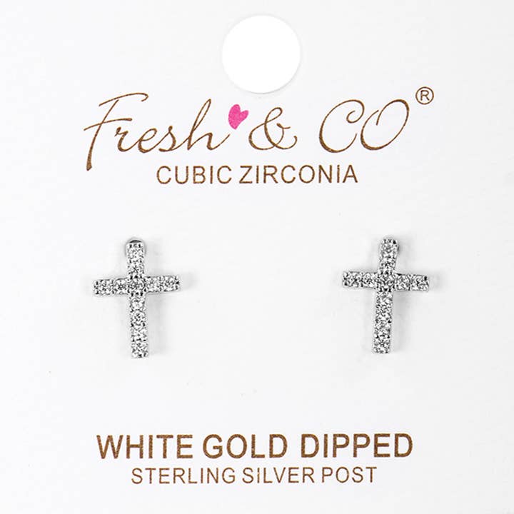 Fashion City - Wholesale Stud/Post Earrings - CZ Gold-Dipped Cross Earrings1